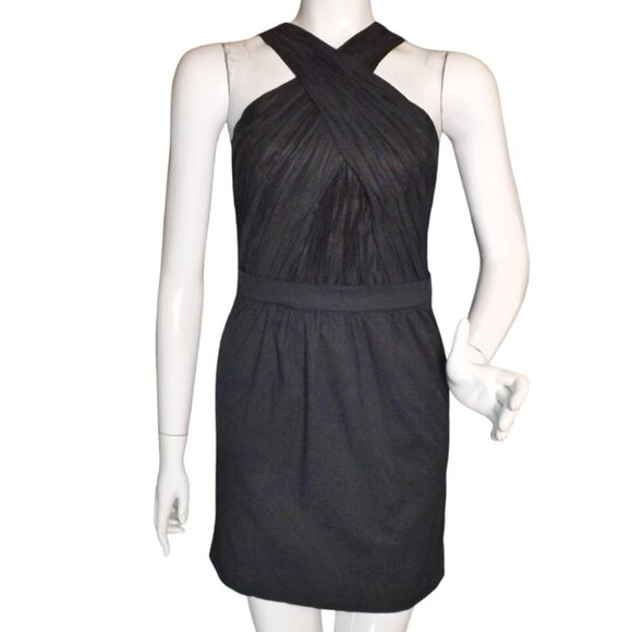 ARMANI EXCHANGE Dress, 2, Short, Crinkled Crossed Neck, Black, Sleeveless, Mini - Picture 1 of 10